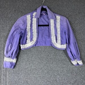 Vintage Purple Cropped Bolero Jacket Junior Size 9 Lace Trim Open Front Shrug